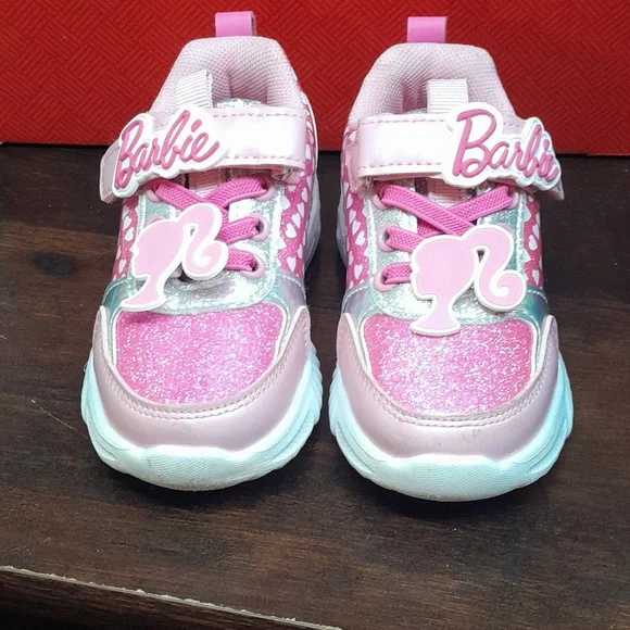 Barbie Toddler 7 Girls Pink Light Up Velcro Sneakers - Picture 3 of 5